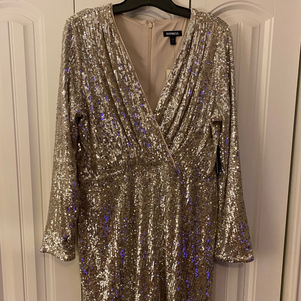 Express Gold Sequin Mini Dress